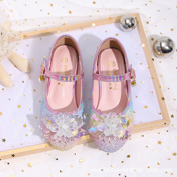 Mergaitei skirti princesės stiliaus bateliai su spindinčiais užseglais, Velcro užsegimas, PU vidpadis, amžiaus grupė 4–12 metų