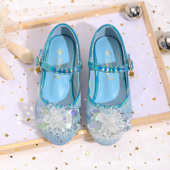 Mergaitei skirti princesės stiliaus bateliai su spindinčiais užseglais, Velcro užsegimas, PU vidpadis, amžiaus grupė 4–12 metų