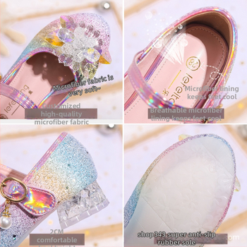 Mergaitei skirti princesės stiliaus bateliai su spindinčiais užseglais, Velcro užsegimas, PU vidpadis, amžiaus grupė 4–12 metų