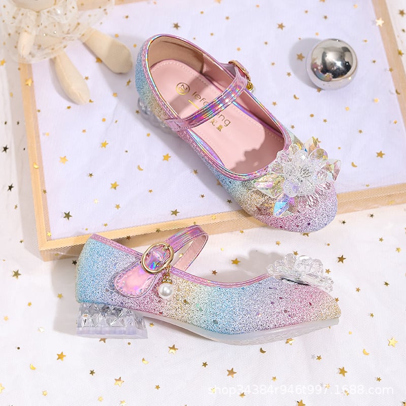 Mergaitei skirti princesės stiliaus bateliai su spindinčiais užseglais, Velcro užsegimas, PU vidpadis, amžiaus grupė 4–12 metų