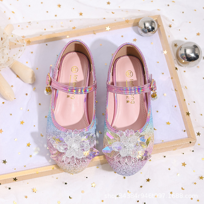 Mergaitei skirti princesės stiliaus bateliai su spindinčiais užseglais, Velcro užsegimas, PU vidpadis, amžiaus grupė 4–12 metų