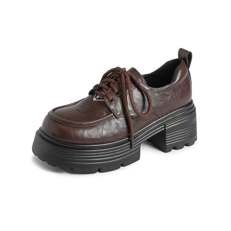 Ženski kožni loafers s debelim potplatom, 6–8 cm peta, gornji dio od teleće kože, unutarnji materijal od svinjske kože, potplat od pjene gume