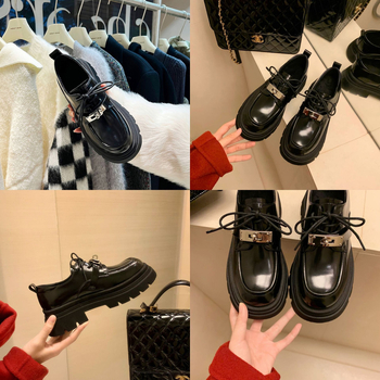 Loafers femei în stil colegiu – vârf rotund, upper din piele de vițel două straturi, talpă din cauciuc, branț PU, deschidere adâncă, toc mediu 3–5 cm