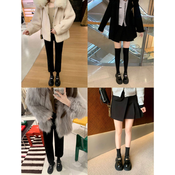 Loafers femei în stil colegiu – vârf rotund, upper din piele de vițel două straturi, talpă din cauciuc, branț PU, deschidere adâncă, toc mediu 3–5 cm