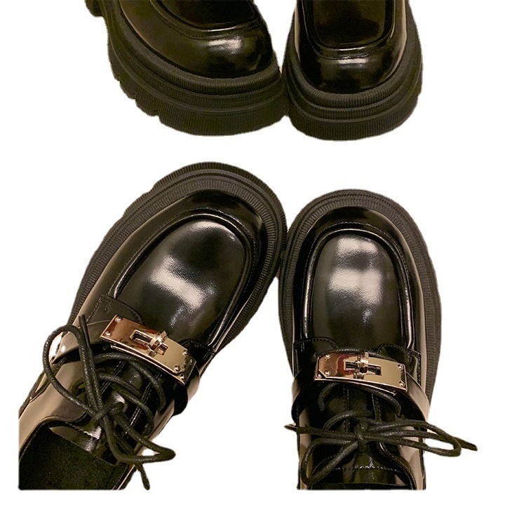 Loafers femei în stil colegiu – vârf rotund, upper din piele de vițel două straturi, talpă din cauciuc, branț PU, deschidere adâncă, toc mediu 3–5 cm