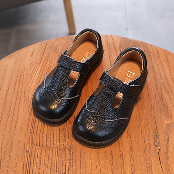 Meitenēm paredzētas īstas ādas kurpes ar T siksnu, gumijas zole, Velcro aizdare, elpojošas un izturīgas pret nodilumu, korejiska stila, pavasaris–rudens