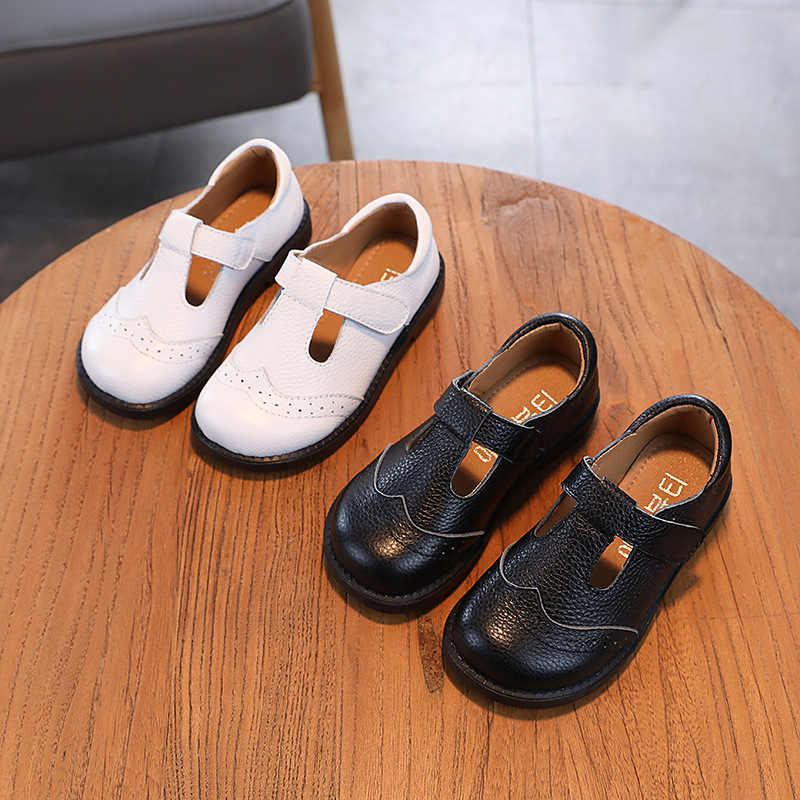 Meitenēm paredzētas īstas ādas kurpes ar T siksnu, gumijas zole, Velcro aizdare, elpojošas un izturīgas pret nodilumu, korejiska stila, pavasaris–rudens