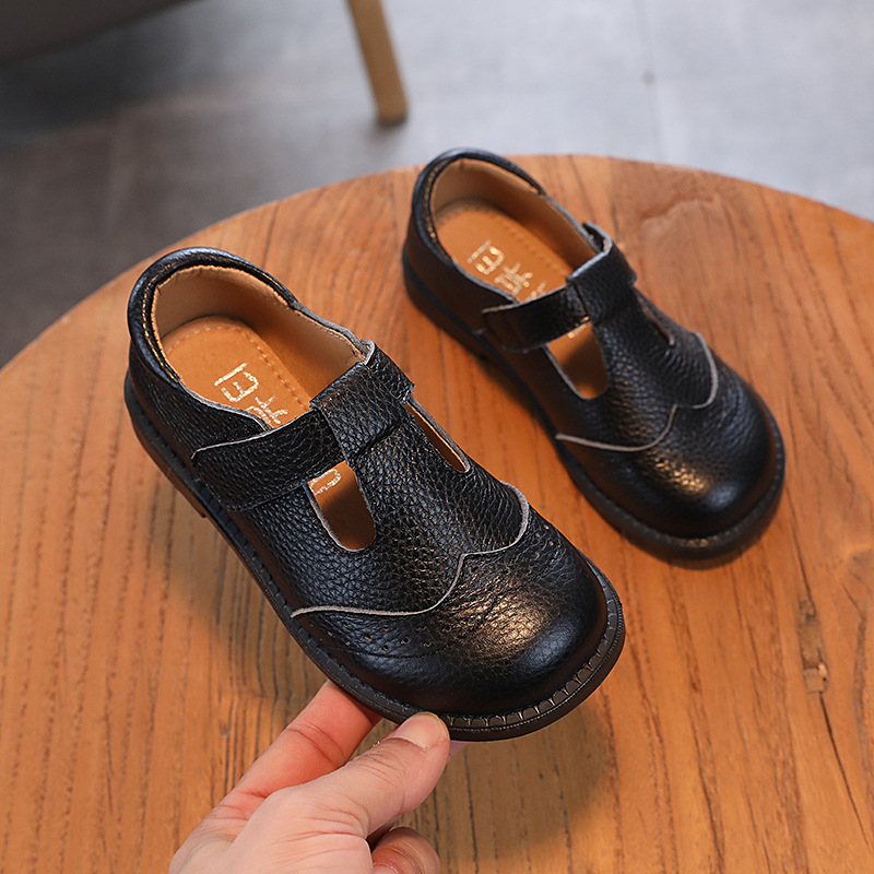 Meitenēm paredzētas īstas ādas kurpes ar T siksnu, gumijas zole, Velcro aizdare, elpojošas un izturīgas pret nodilumu, korejiska stila, pavasaris–rudens