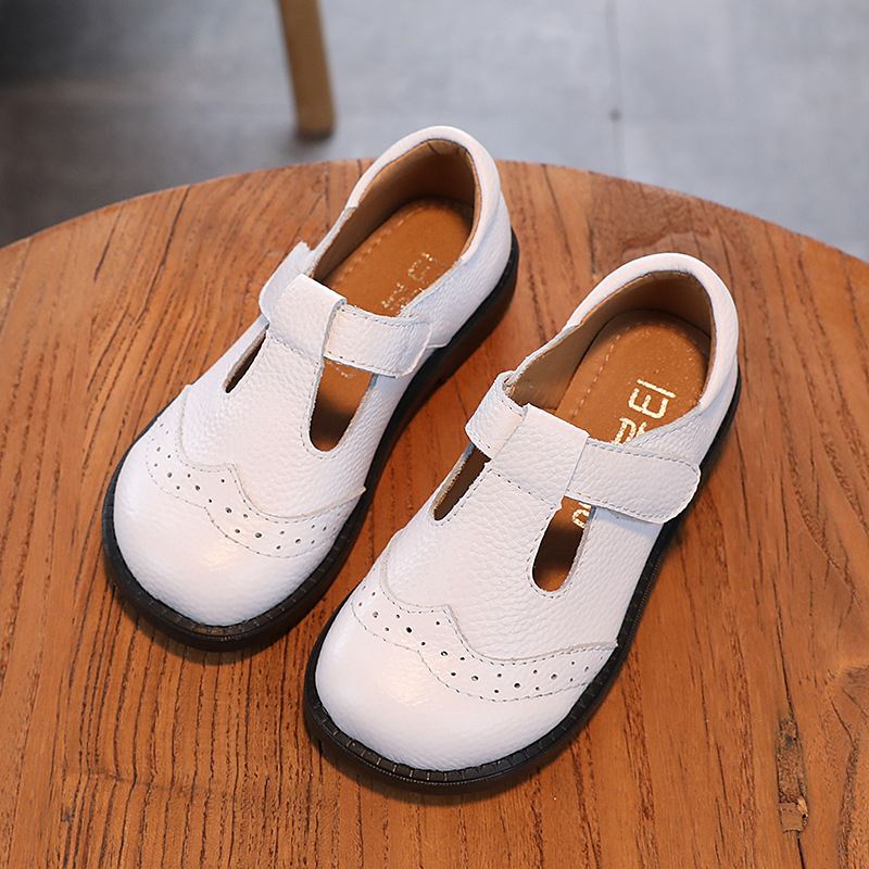 Meitenēm paredzētas īstas ādas kurpes ar T siksnu, gumijas zole, Velcro aizdare, elpojošas un izturīgas pret nodilumu, korejiska stila, pavasaris–rudens