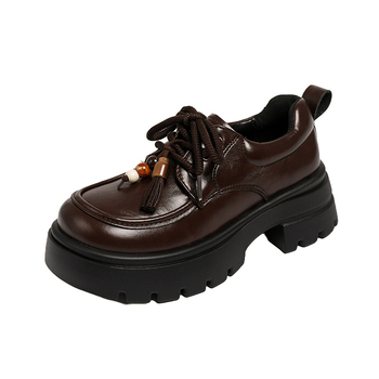 Loafers dama cu șireturi, vârf rotund, PU partea superioară, talpă din cauciuc 3-5 cm grosime, stil britanic de colegiu