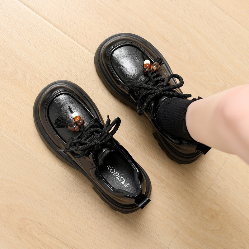 Loafers dama cu șireturi, vârf rotund, PU partea superioară, talpă din cauciuc 3-5 cm grosime, stil britanic de colegiu