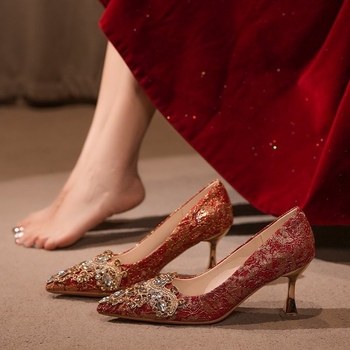 Kristályos esküvői magassarkú cipő kétirányú viselésre, hegyes orr, 6–8 cm sarok, vékony sarok, PU talp