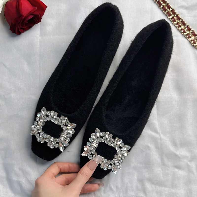 Pantofi Mary Jane din velur cu cristale, căptușeală din puf, înălțime ascunsă, talpă din cauciuc, toc mediu 3–6 cm, căldură de iarnă