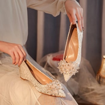 PINZHI pantofi de mireasă pentru femei – vârf ascuțit, toc mic sub 3 cm, Înălțime internă, material superior: Greet, talpă: Super Fiber