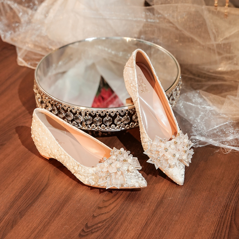 PINZHI pantofi de mireasă pentru femei – vârf ascuțit, toc mic sub 3 cm, Înălțime internă, material superior: Greet, talpă: Super Fiber