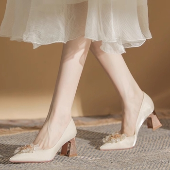 Vjenčane cipele, oštar nos, velur, korejski stil, srednji pet 3–6 cm