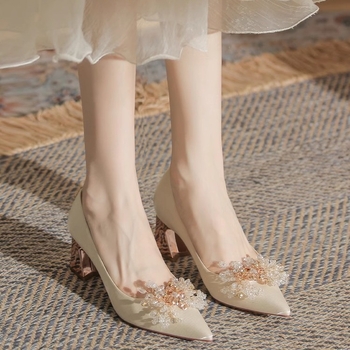 Vjenčane cipele, oštar nos, velur, korejski stil, srednji pet 3–6 cm
