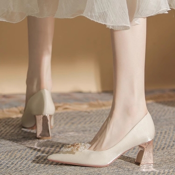 Vjenčane cipele, oštar nos, velur, korejski stil, srednji pet 3–6 cm