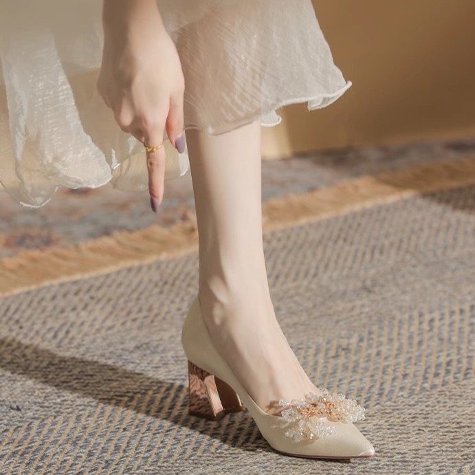 Vjenčane cipele, oštar nos, velur, korejski stil, srednji pet 3–6 cm