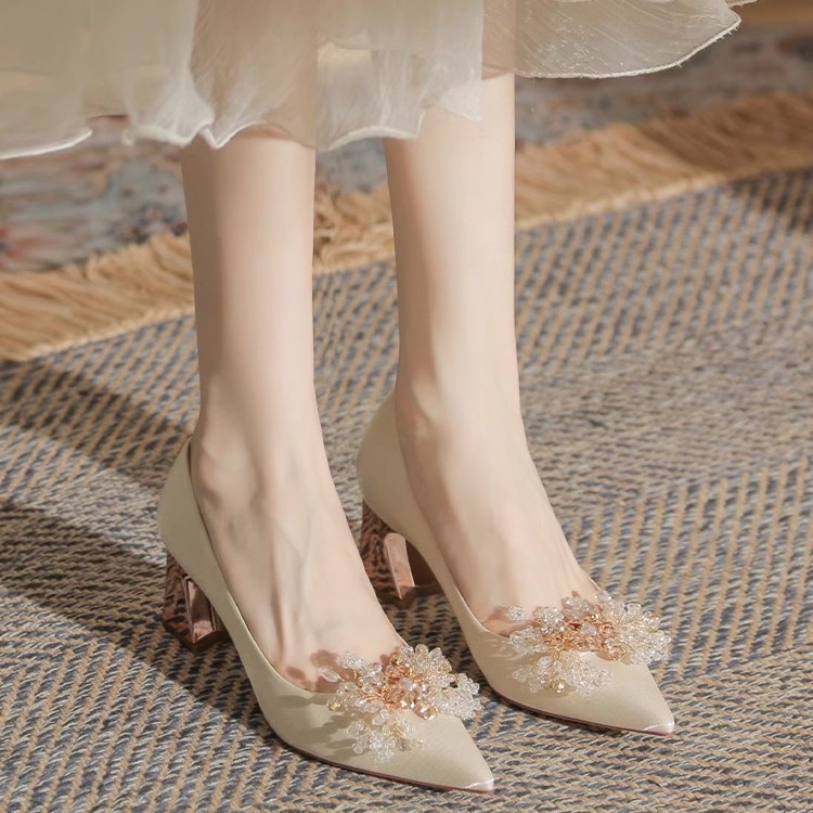 Vjenčane cipele, oštar nos, velur, korejski stil, srednji pet 3–6 cm
