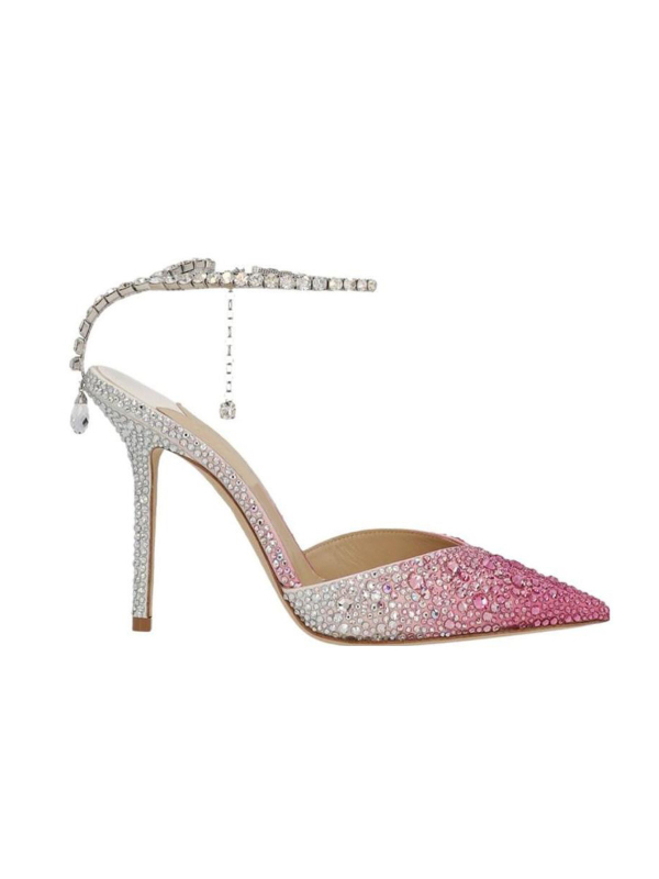 Vysoké podpätky s špičatým nosom, saténový vršok, gradientný vzor, veľmi vysoký podpätok, viazanie na šnúrky