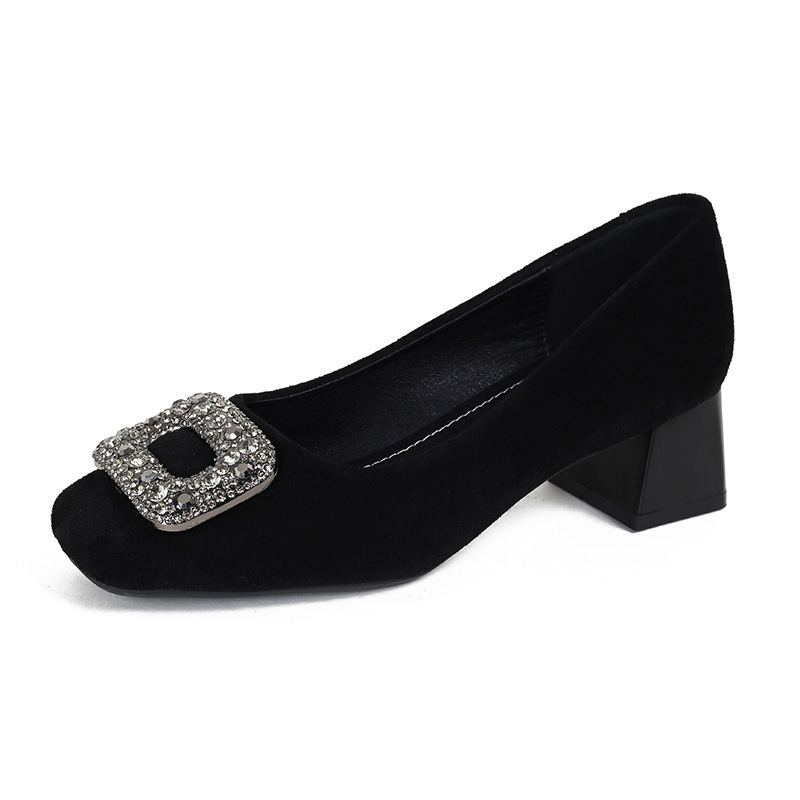 Ženske cipele s kvadratnim nosem od velura, niski pet, slip-on, za proljeće