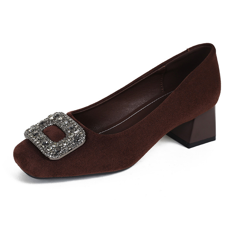 Ženske cipele s kvadratnim nosem od velura, niski pet, slip-on, za proljeće