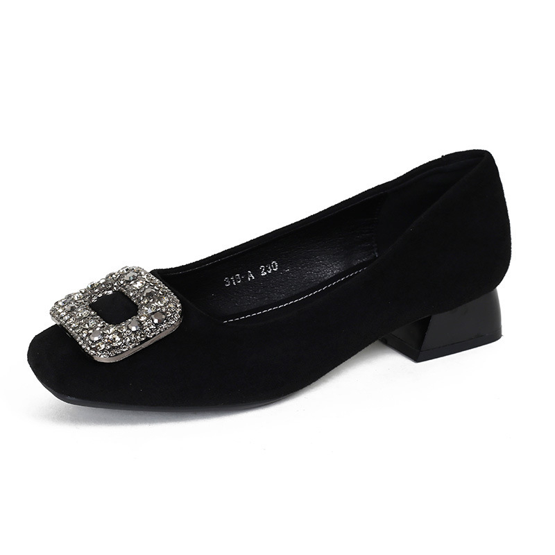 Ženske cipele s kvadratnim nosem od velura, niski pet, slip-on, za proljeće
