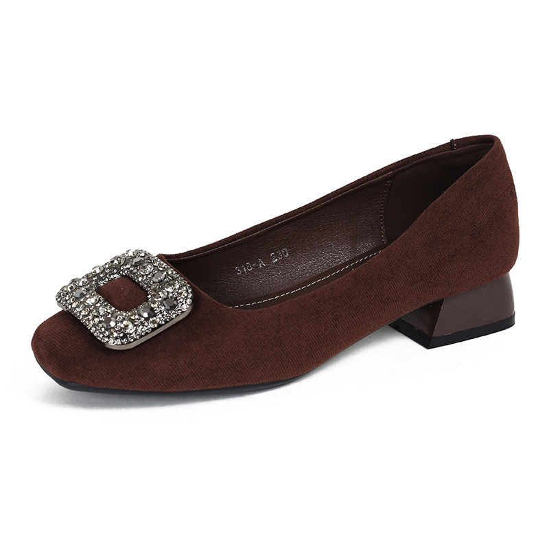 Ženske cipele s kvadratnim nosem od velura, niski pet, slip-on, za proljeće