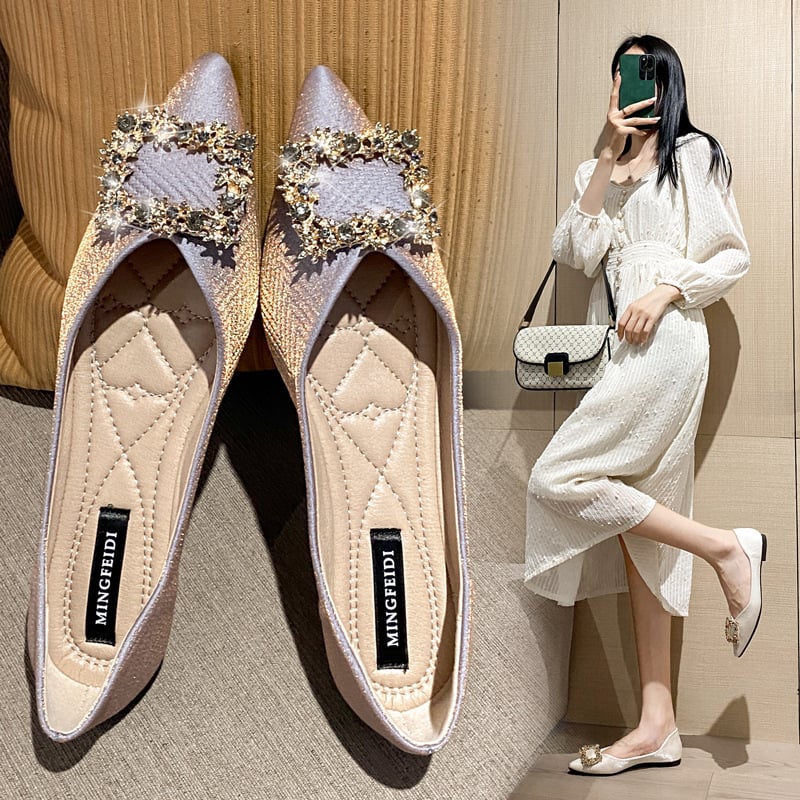 Pantofi damă cu talpă plată, vârf ascuțit, partea superioară din microfibră, talpă din tendoane de vită, stil coreean