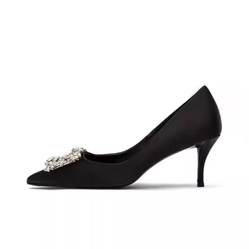 Pantofi stiletto pentru femei, vârf ascuțit, suprafață satinată, toc subțire 6-8 cm, talpă din cauciuc