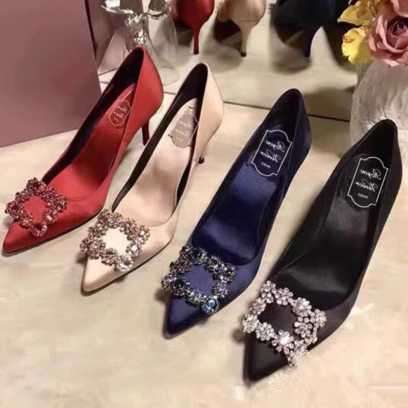 Pantofi stiletto pentru femei, vârf ascuțit, suprafață satinată, toc subțire 6-8 cm, talpă din cauciuc