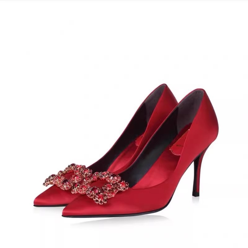 Pantofi stiletto pentru femei, vârf ascuțit, suprafață satinată, toc subțire 6-8 cm, talpă din cauciuc