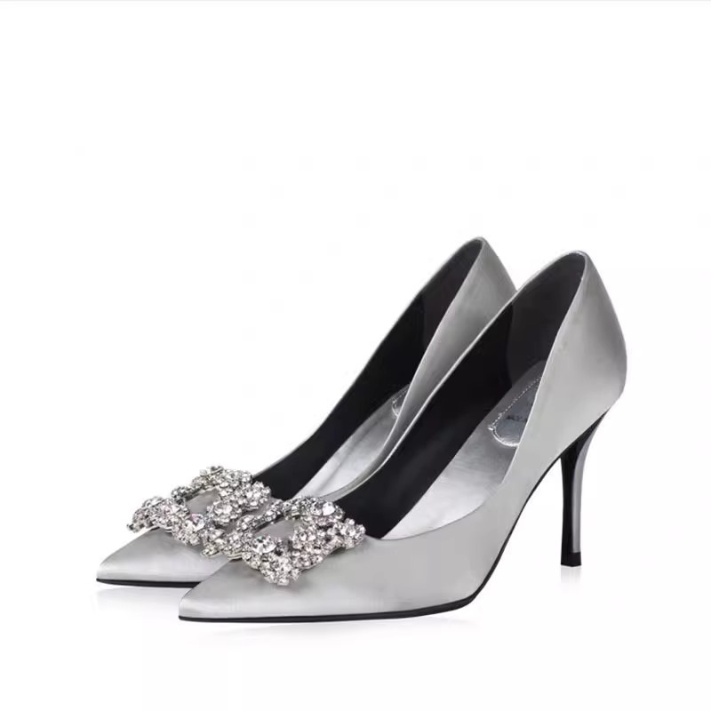 Pantofi stiletto pentru femei, vârf ascuțit, suprafață satinată, toc subțire 6-8 cm, talpă din cauciuc