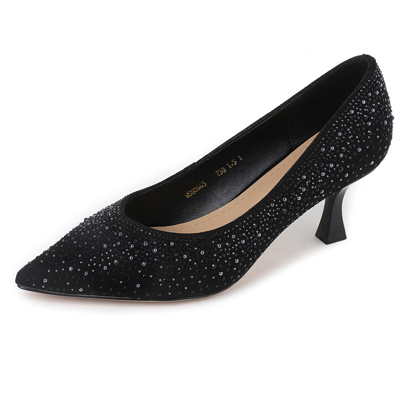 Pantofi cu toc înalt pentru femei – vârf ascuțit, toc stiletto 6-8 cm, exterior microfibră, talpă interioară din piele artificială