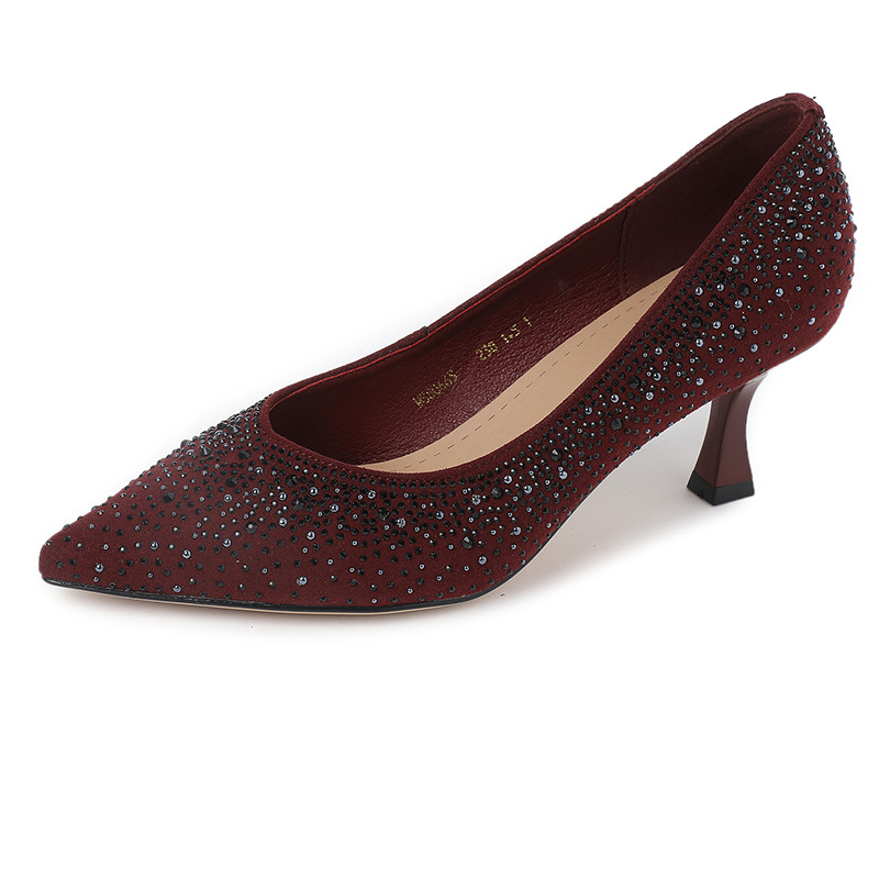 Pantofi cu toc înalt pentru femei – vârf ascuțit, toc stiletto 6-8 cm, exterior microfibră, talpă interioară din piele artificială