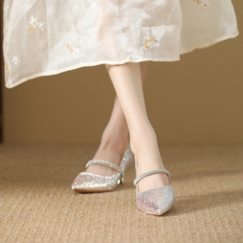 Vjenčane Mary Jane cipele s oštrim vrhom, tanak pet 6-8 cm, gumena potplata, PU uložak