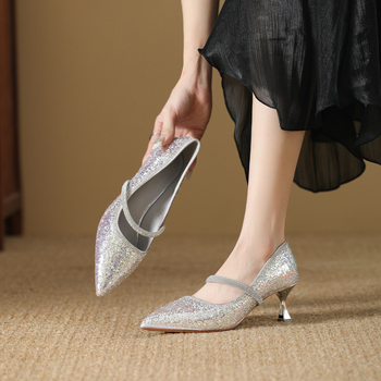 Vjenčane Mary Jane cipele s oštrim vrhom, tanak pet 6-8 cm, gumena potplata, PU uložak