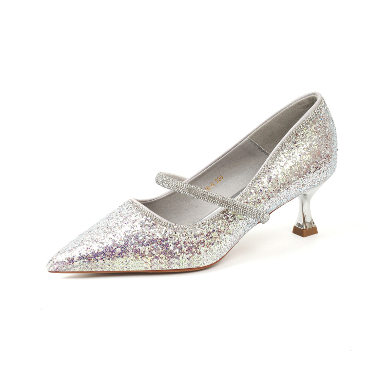 Vjenčane Mary Jane cipele s oštrim vrhom, tanak pet 6-8 cm, gumena potplata, PU uložak