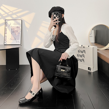 Pantofi Mary Jane pentru femei, vârf rotund, piele de vită cu două straturi, toc mediu 3–6 cm, închidere Velcro