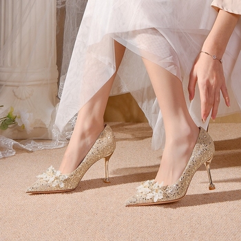 Pantofi de mireasă Psalto — Cristale, purtare în două moduri, vârf ascuțit, suprafață lucioasă, toc înalt 6–8 cm, PU bran, talpă TPR, pantofi pentru banchet