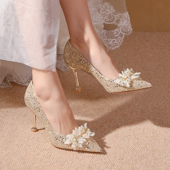 Pantofi de mireasă Psalto — Cristale, purtare în două moduri, vârf ascuțit, suprafață lucioasă, toc înalt 6–8 cm, PU bran, talpă TPR, pantofi pentru banchet