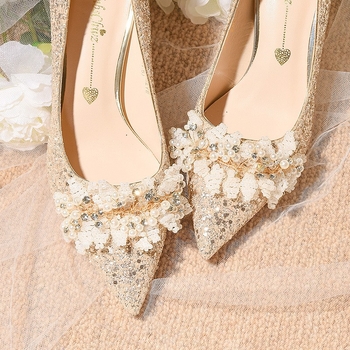 Pantofi de mireasă Psalto — Cristale, purtare în două moduri, vârf ascuțit, suprafață lucioasă, toc înalt 6–8 cm, PU bran, talpă TPR, pantofi pentru banchet