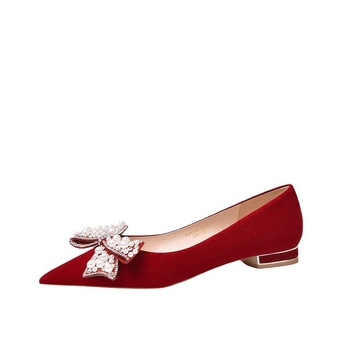 Pantofi de nuntă cu vârf ascuțit, velur pe exterior, talpă din cauciuc, căptușeală PU, stil coreean