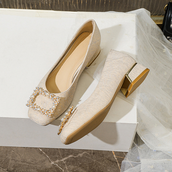 Pantofi dama cu toc pătrat, PU partea superioară, 3–6 cm înălțime a tocului, toc gros, talpă din cauciuc.