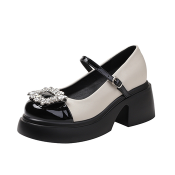 Pantofi femei Mary Jane cu vamp din microfibră, talpă PU, închidere cu cataramă, gleznă joasă, toc peste 8 cm