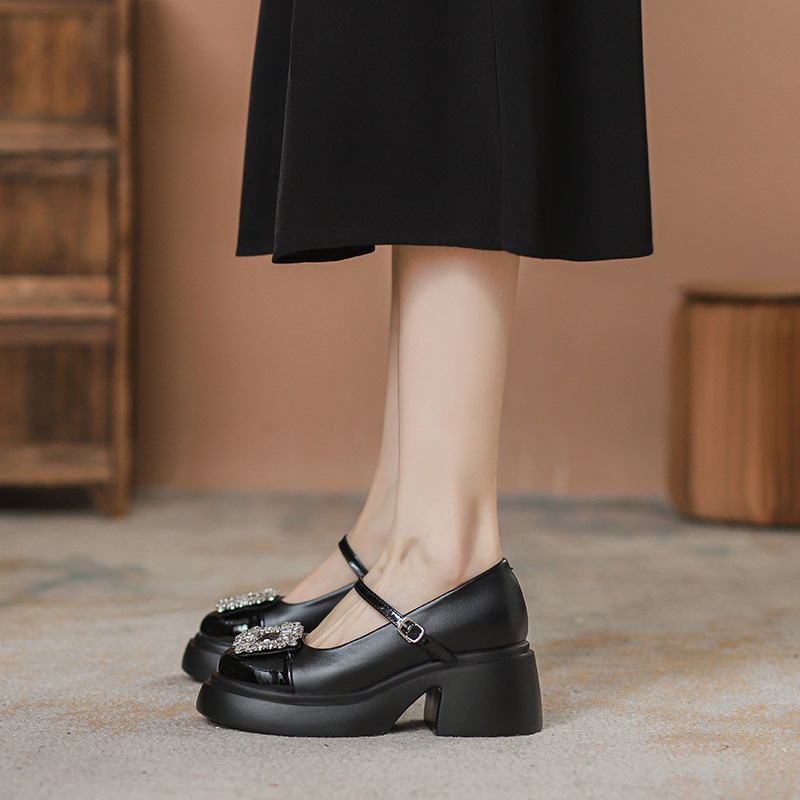 Pantofi femei Mary Jane cu vamp din microfibră, talpă PU, închidere cu cataramă, gleznă joasă, toc peste 8 cm