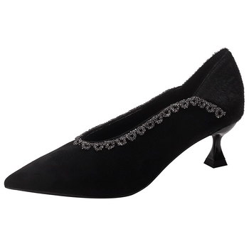 Pantofi cu toc înalt pentru femei, vârf ascuțit, din suede, toc în formă de pahar, 3-6 cm, culoare solidă