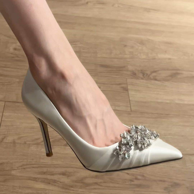 Mary Jane svadbene ravne cipele s kristalima, PU gornji dio i podstava, niski pet do 3 cm, TPU potplat