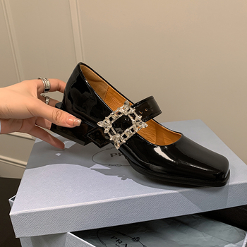 Pantofi Mary Jane, vârf pătrat, toc mediu 3-5 cm, toc gros, partea superioară din microfibră